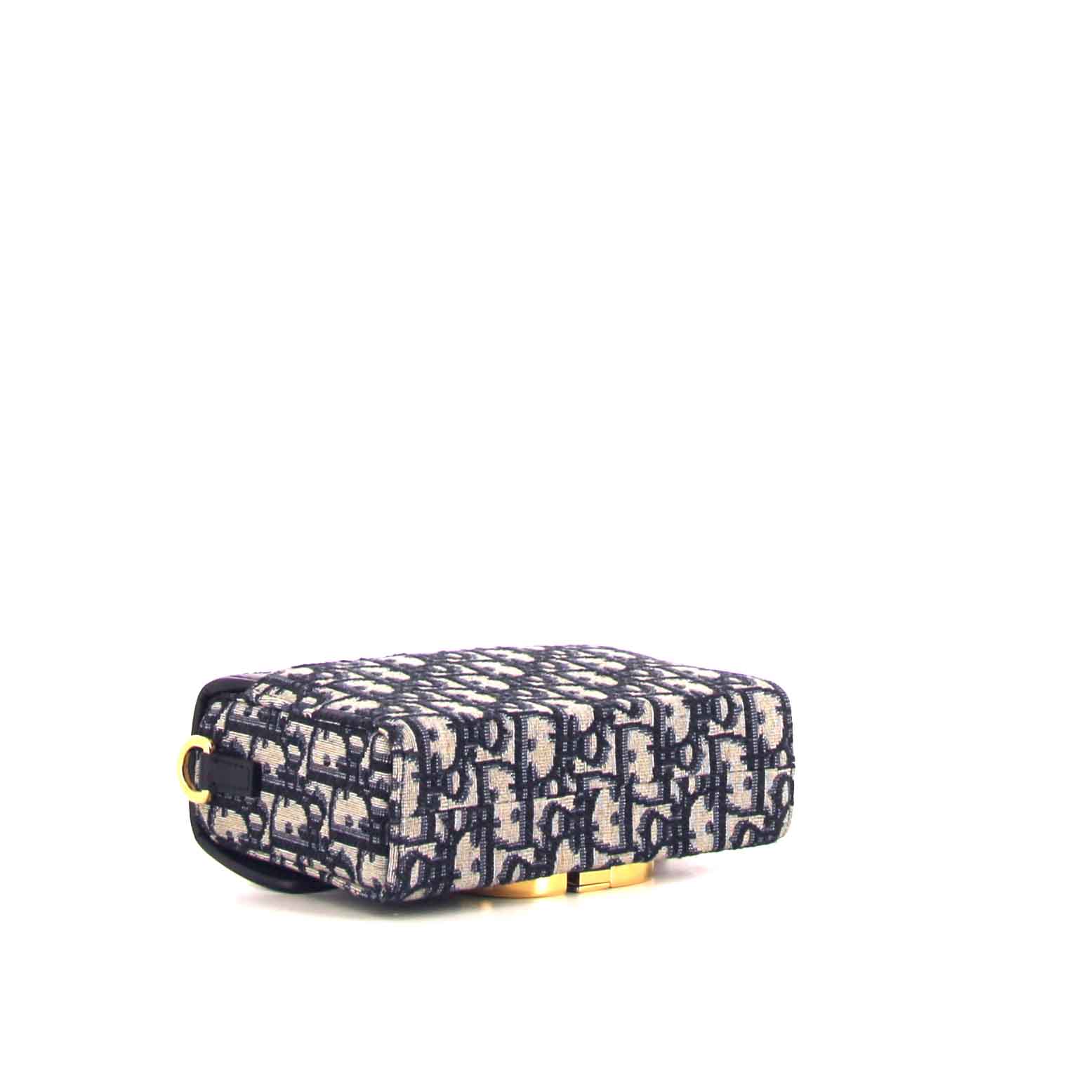 Bolso bandolera Dior Box 30 Montaigne en lona Monogram Oblique azul y cuero azul - Detail D4