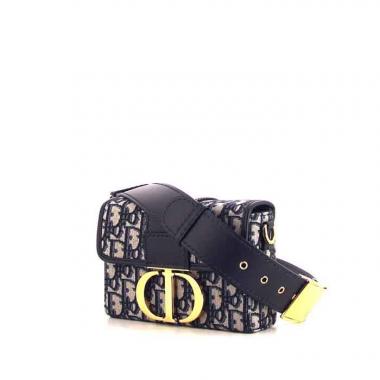 Borsa a tracolla Dior Box 30 Montaigne in tessuto a monogramma Oblique blu e pelle blu