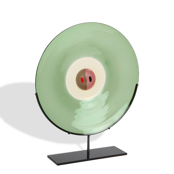 Tapio Wirkkala, "Polipo", plate fixed on a base as a sculpture, in blown and tinted glass "incalmo" from Murano, Venini edition, signed and dated, 1992 - Detail D1
