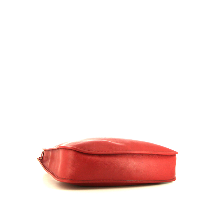 Sac bandoulière Hermes Evelyne en cuir Courchevel rouge - Detail D4
