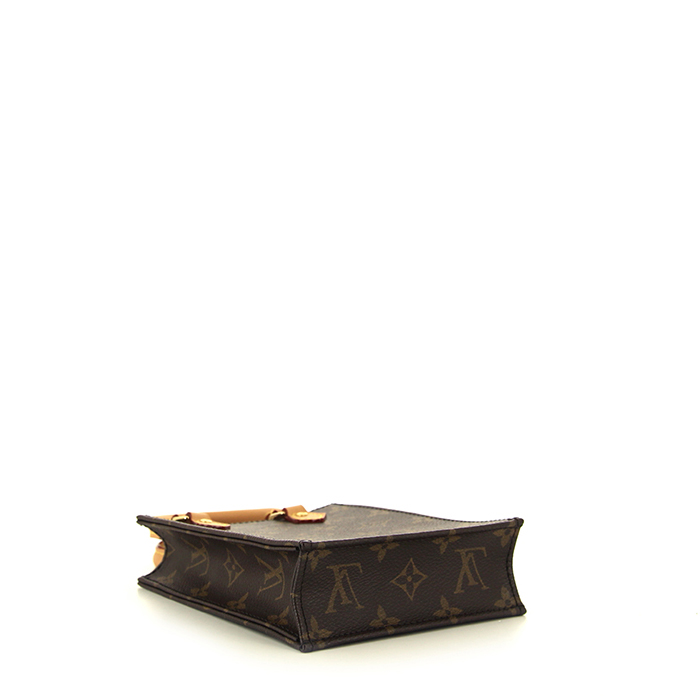 Louis Vuitton Sac Plat handbag in brown monogram canvas and natural leather - Detail D5