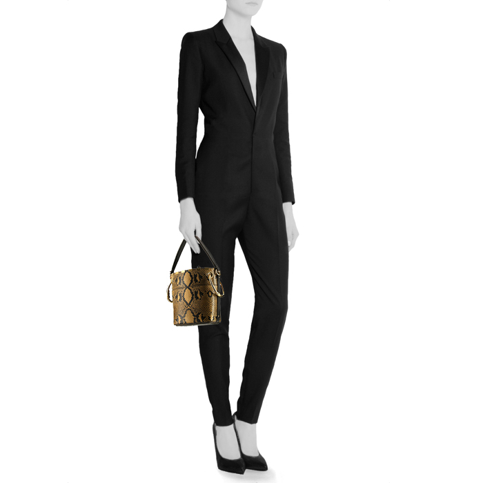 Chloé Roy mini shoulder bag in yellow and black python and black leather - Detail D1