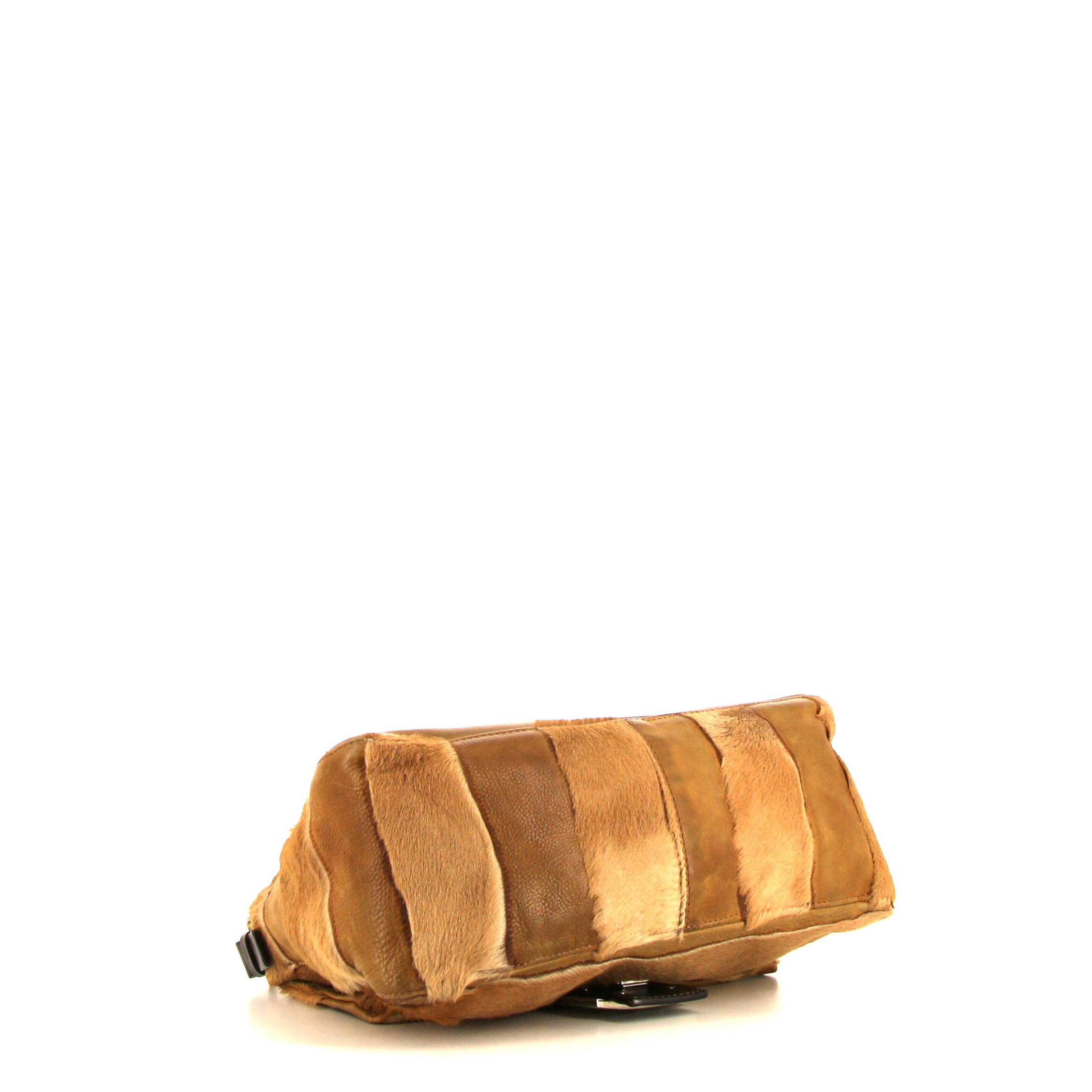 Fendi Mamma Baguette handbag in gold foal and brown leather - Detail D4