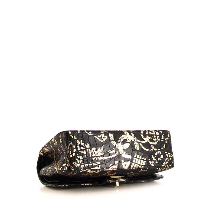 Sac à main Chanel 2.55 Edition Limitée en cuir noir et doré - Detail D5