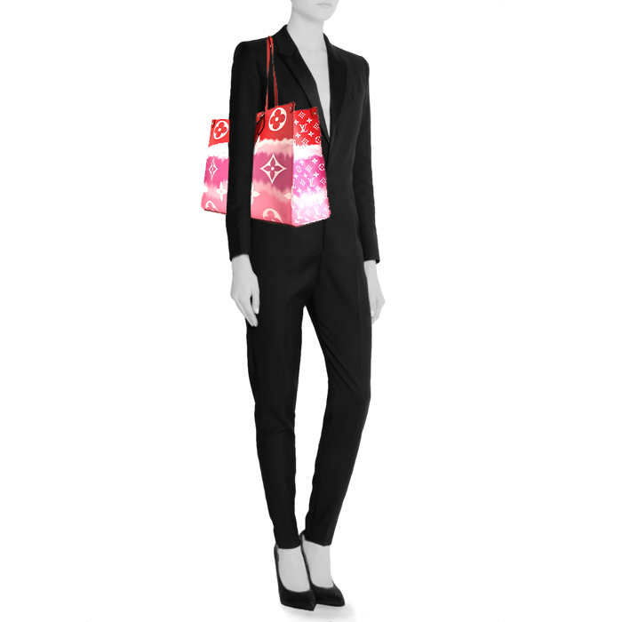 Louis Vuitton Onthego large model shopping bag in red and pink two tones monogram canvas - Detail D2