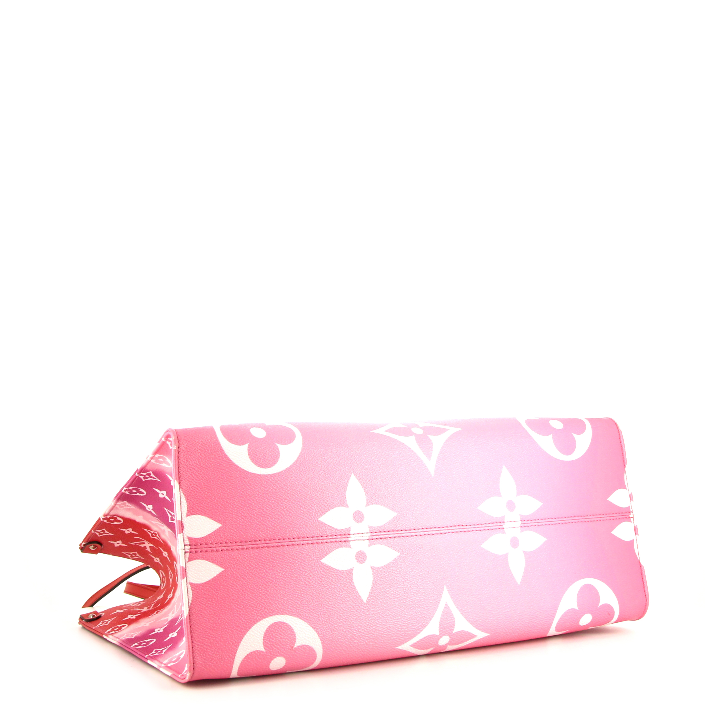 Sac cabas Louis Vuitton Onthego grand modèle en toile monogram deux tons rouge et rose - Detail D5
