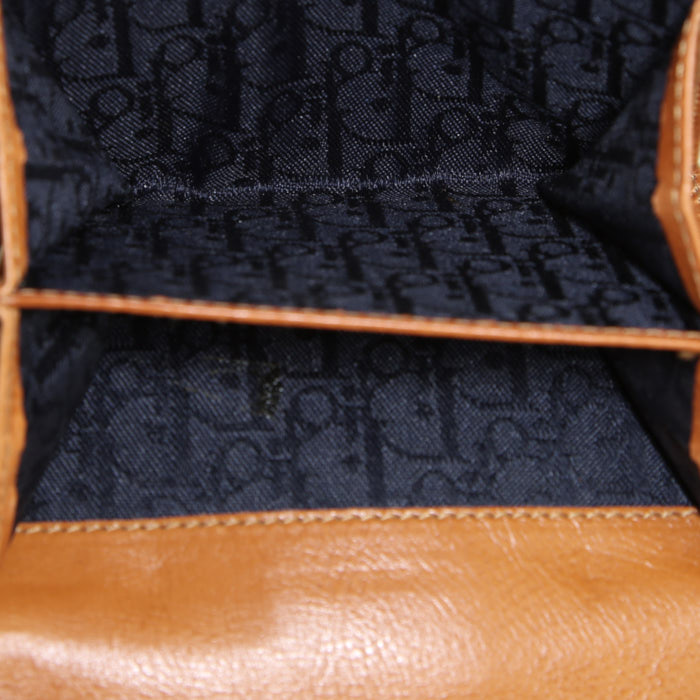 Billetera Dior Saddle en lona denim azul y cuero marrón - Detail D1