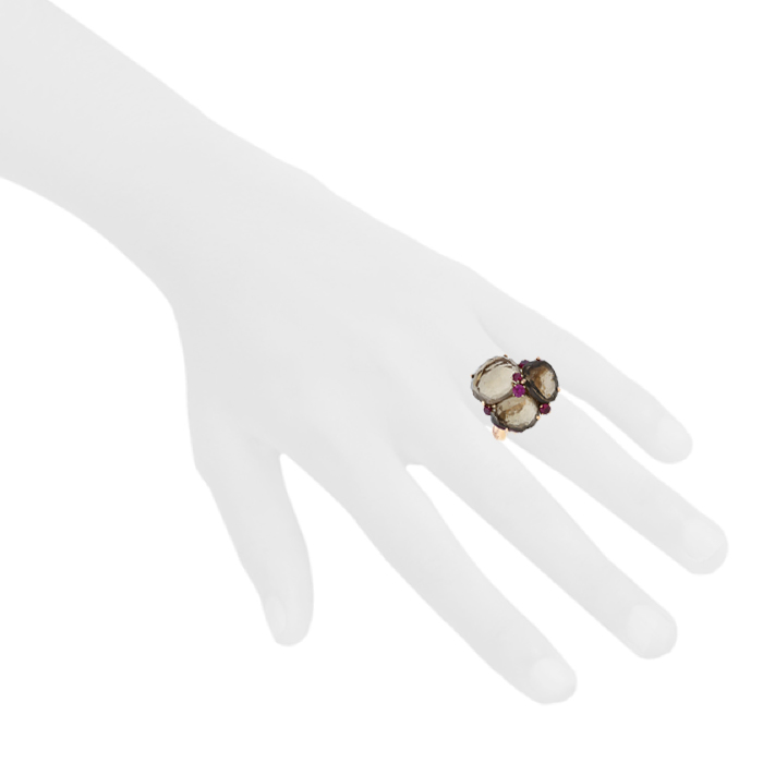 Pomellato Bahia large model ring in pink gold,  smoked quartz and ruby - Detail D1