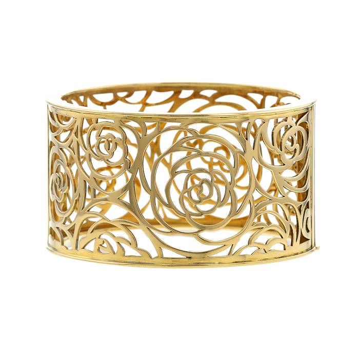 CHANEL 'camellias' cuff bracelet in sterling silver - VALOIS