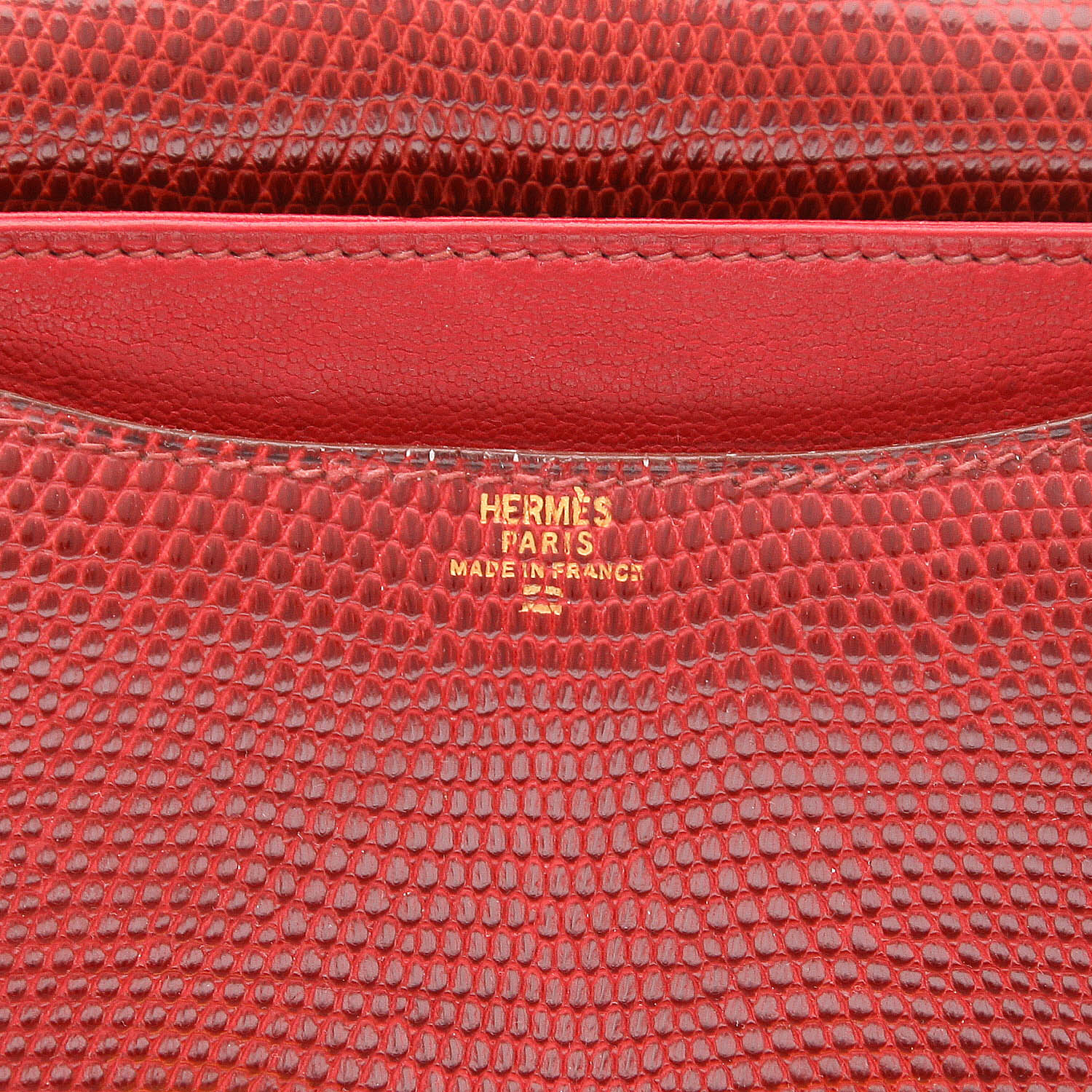 Sac bandoulière Hermes Constance mini en lézard rouge - Detail D2