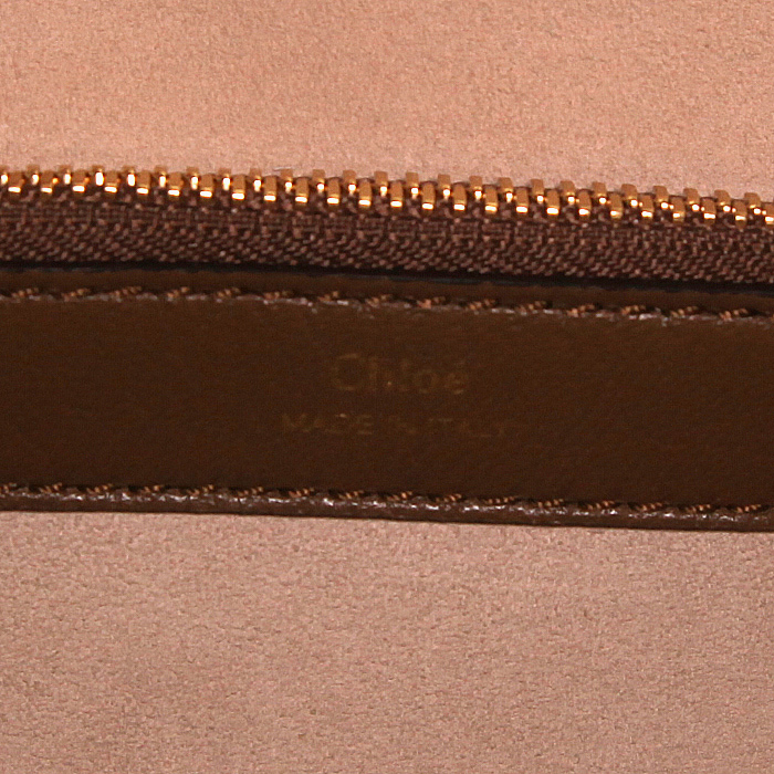 Bolso de mano Chloé Dalston en piel de pitón beige y color topo y cuero color topo - Detail D3