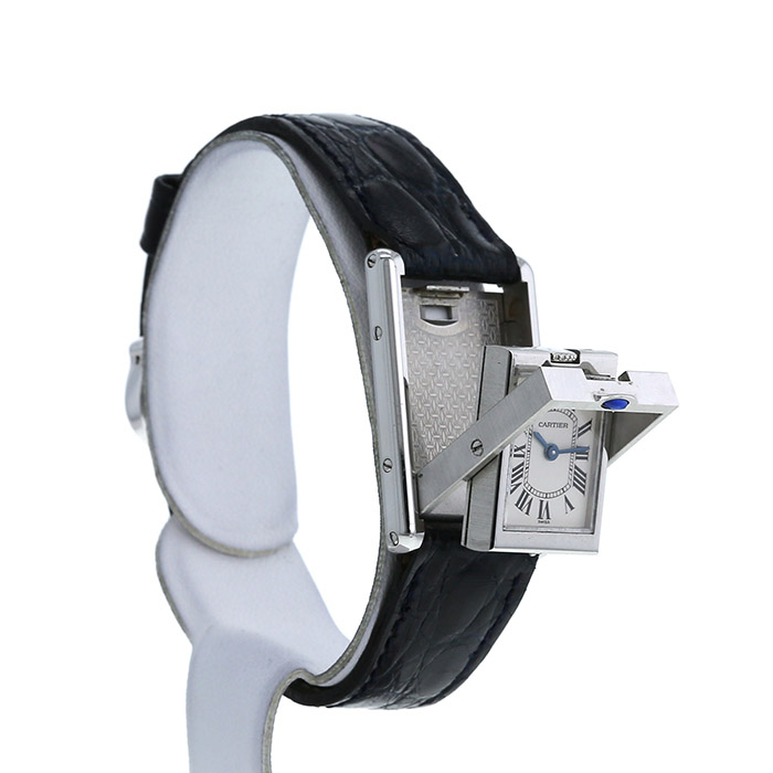 Montre Cartier Tank Basculante en acier Ref :  2386 Vers  1990 - Detail D1