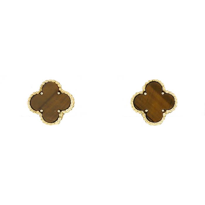 Pendientes Van Cleef & Arpels Alhambra Vintage en oro amarillo y ojo de tigre