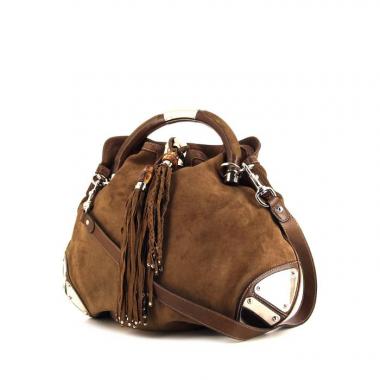 Bolso de mano Gucci Hobbo en ante marrón y cuero marrón