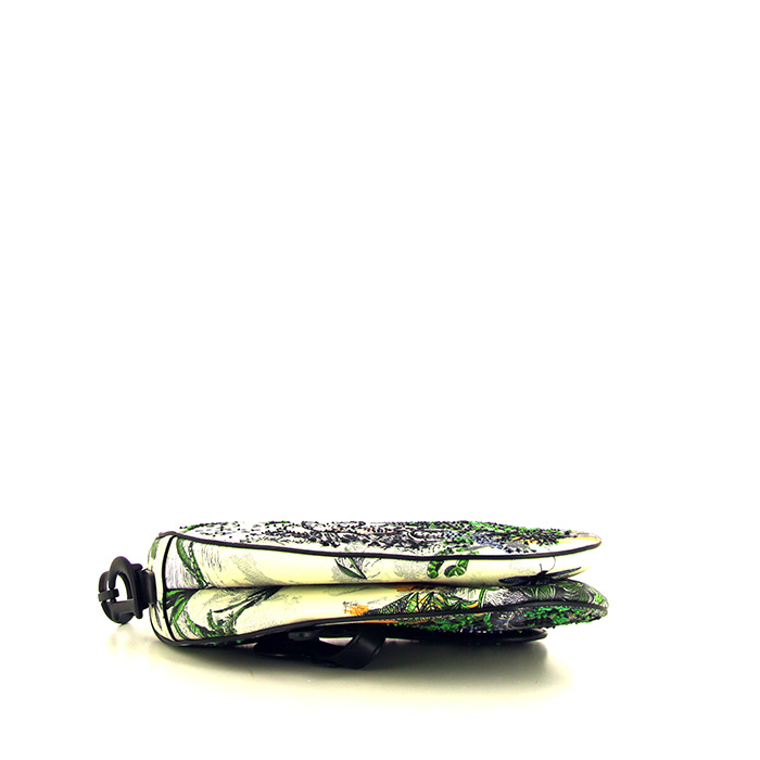 Dior Saddle handbag in white canvas and black leather - Detail D4