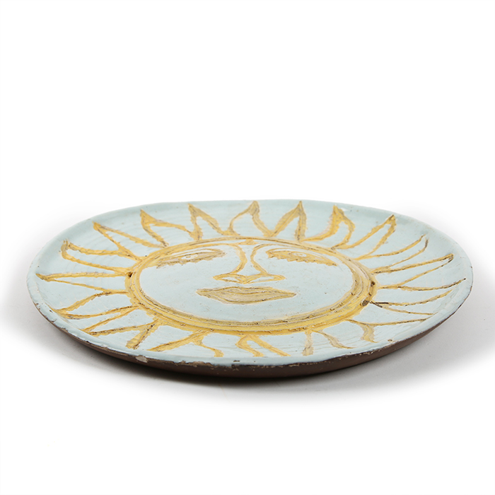 Vera et Pierre Szekely, plat "Soleil", en terre chamottée et émaillée, monogrammé