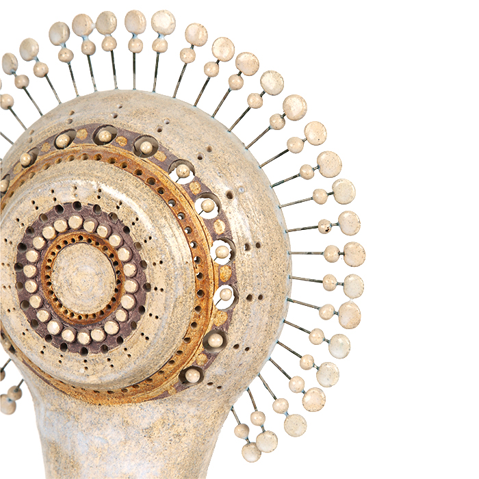 Georges Pelletier, rare small "Soleil" table lamp in enamelled chamotte clay, from the 1960's