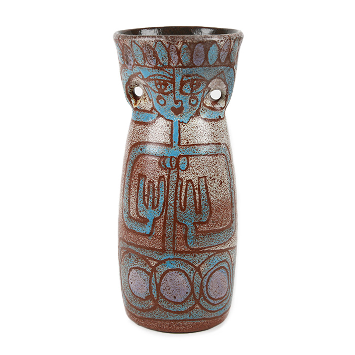 Accolay, great vase with ears, in enamelled ceramic, signed