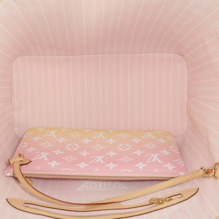 Bolso Cabás Louis Vuitton Neverfull Limited Editions modelo mediano en lona Monogram degradada amarilla y rosa y cuero natural - Detail D2