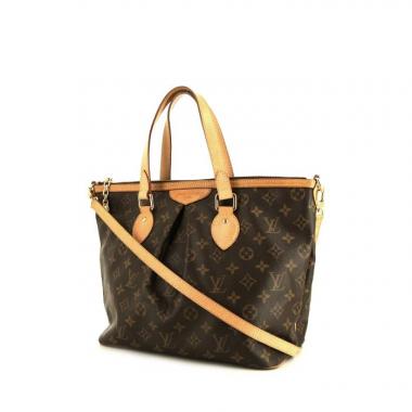 Sac à main Louis Vuitton Palermo en toile monogram marron et cuir naturel