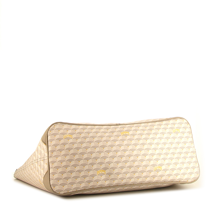 Sac cabas Fauré Le Page Daily Battle en toile monogram blanche et grise et cuir gris - Detail D5