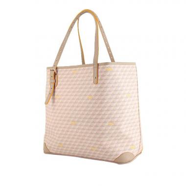 Shopping bag Fauré Le Page Daily Battle in tela monogram bianca e grigia e pelle grigia