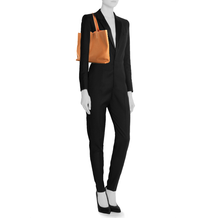 Shopping bag Hermes Double Sens in pelle togo gold e arancione - Detail D1