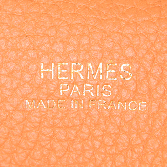 Shopping bag Hermes Double Sens in pelle togo gold e arancione - Detail D3