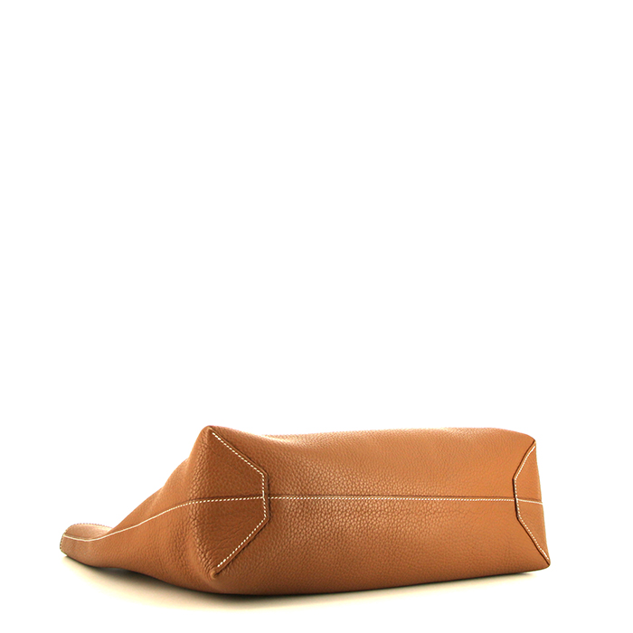 Shopping bag Hermes Double Sens in pelle togo gold e arancione - Detail D4