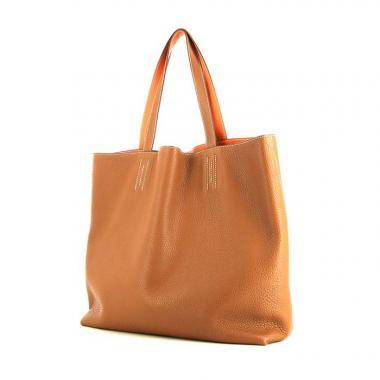 Shopping bag Hermes Double Sens in pelle togo gold e arancione