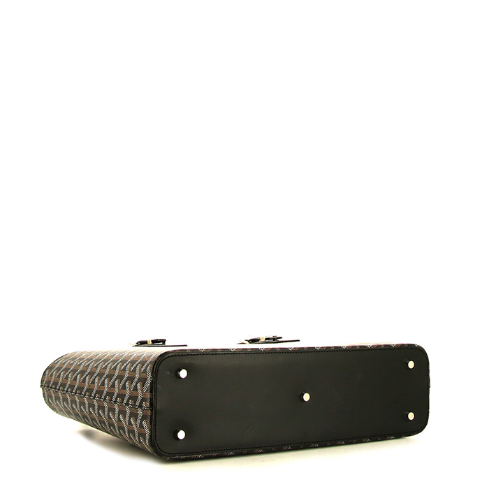 Borsa Goyard Okinawa in tela Goyardine nera e pelle nera - Detail D4