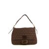 Fendi Zucchino handbag in burgundy monogram canvas and brown leather - 360 thumbnail
