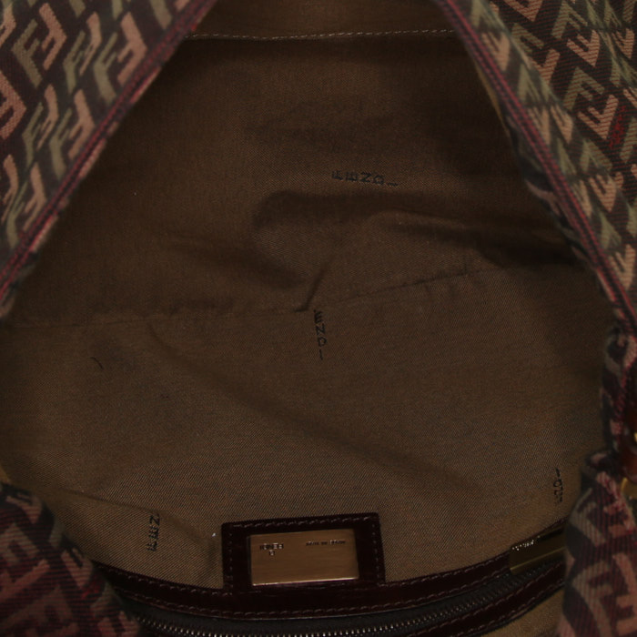 Sac à main Fendi Zucchino en toile monogram bordeaux et cuir marron - Detail D2
