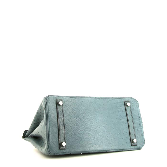 Borsa Hermes Birkin 30 cm in struzzo blu - Detail D5