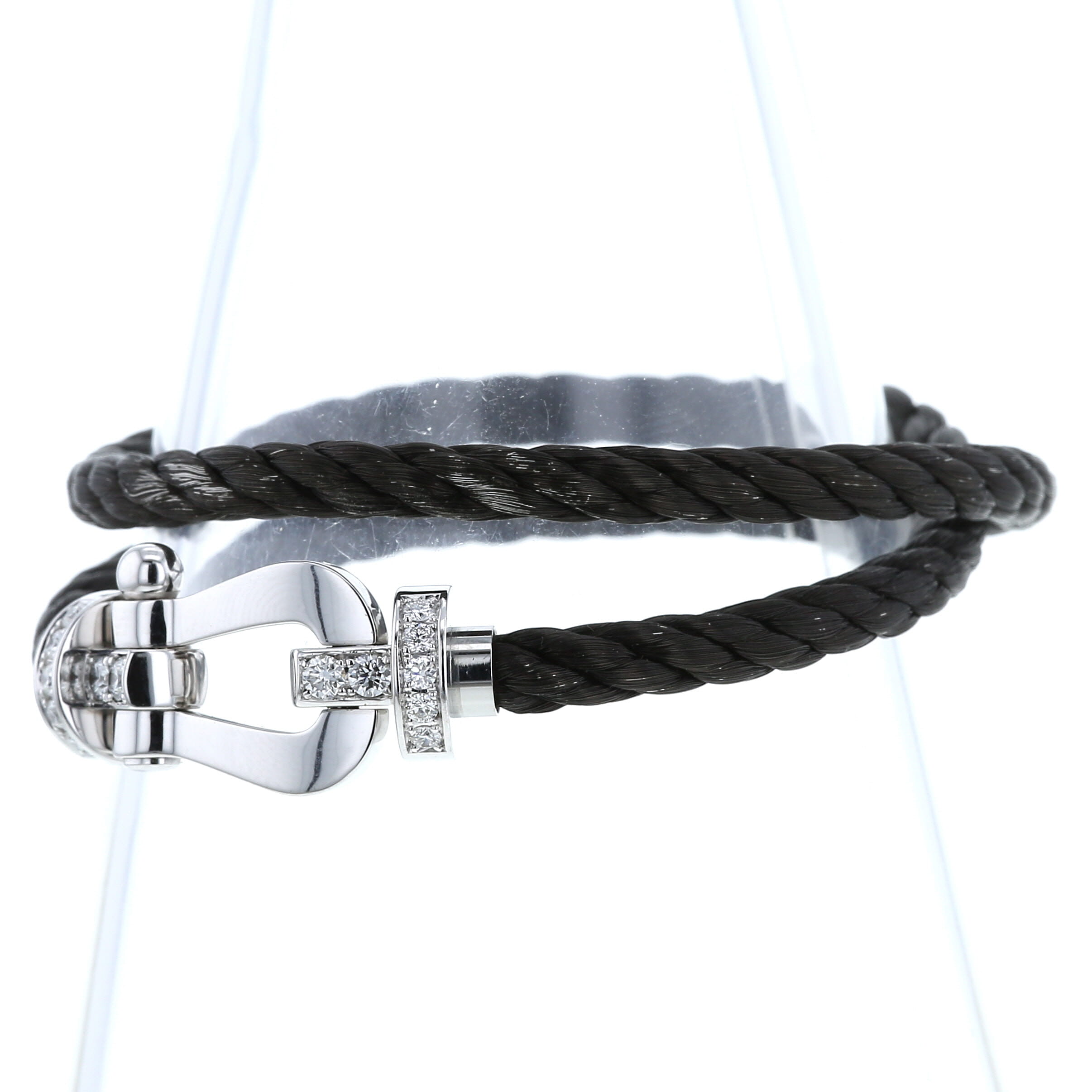 Fred Force 10 large model bracelet in white gold,  diamonds and nylon - Detail D1