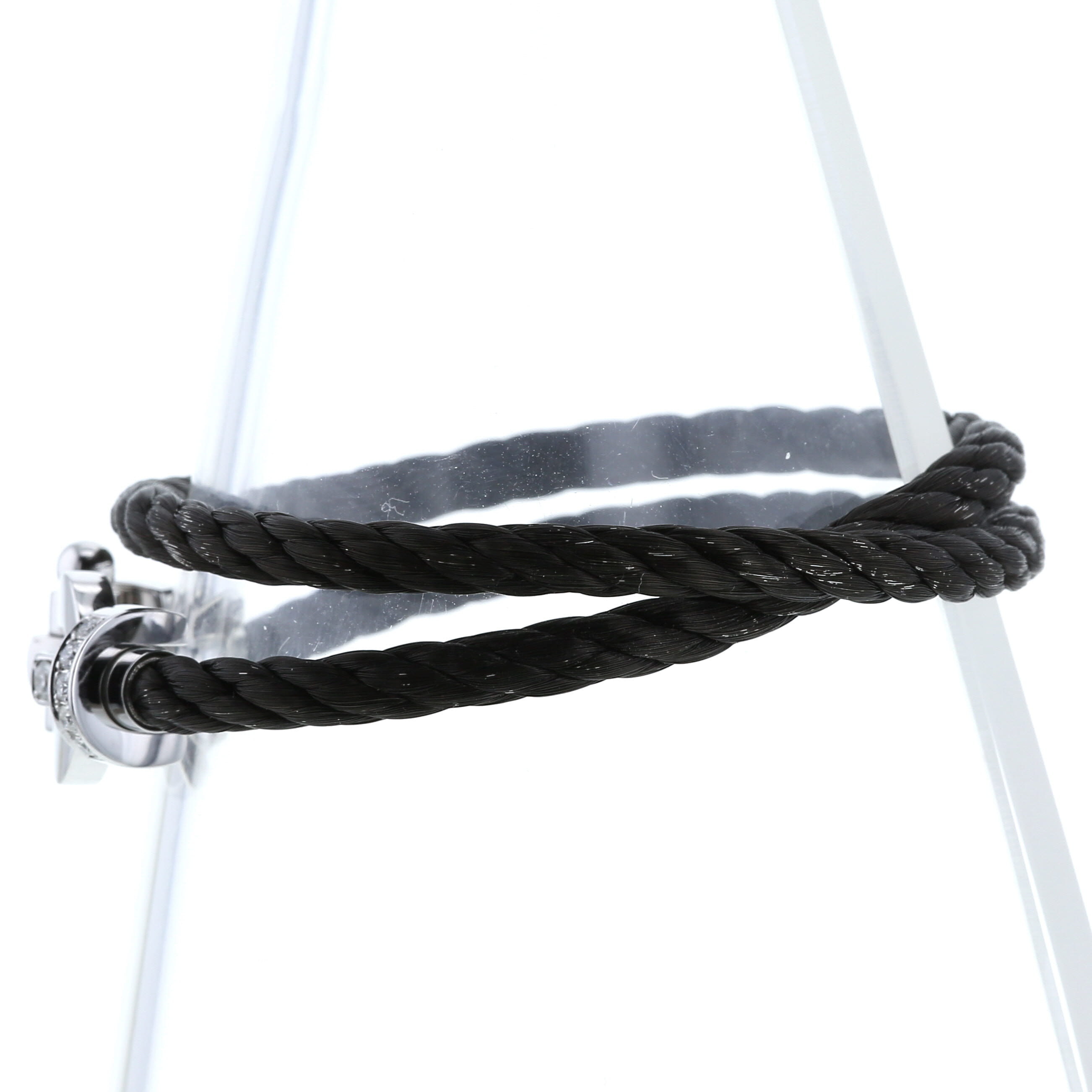 Brazalete Fred Force 10 modelo grande en oro blanco,  diamantes y nylon negro - Detail D2
