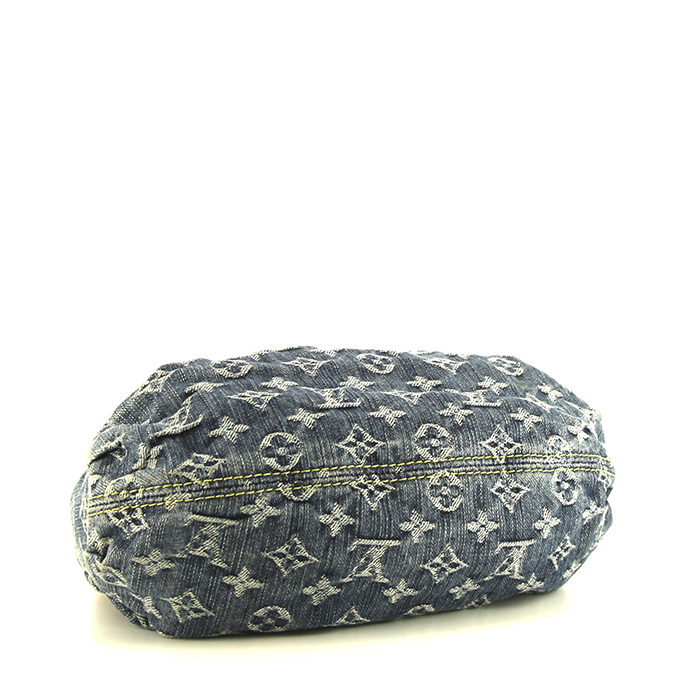 Bolso de mano Louis Vuitton Pleaty mini en lona denim Monogram azul y cuero natural - Detail D4