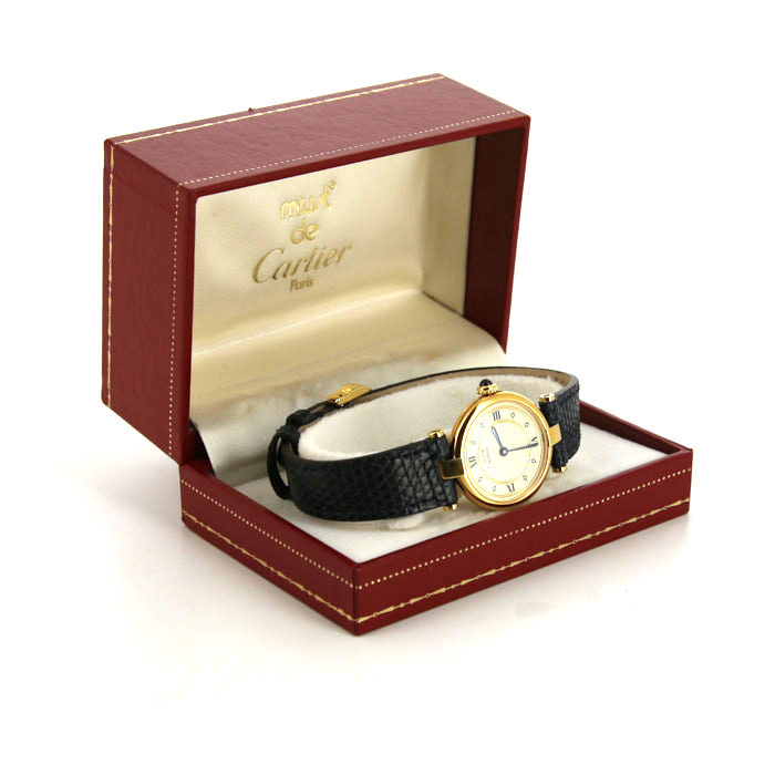 Reloj Cartier Must Vendôme de plata dorada Ref :  590004 Circa  1990 - Detail D2