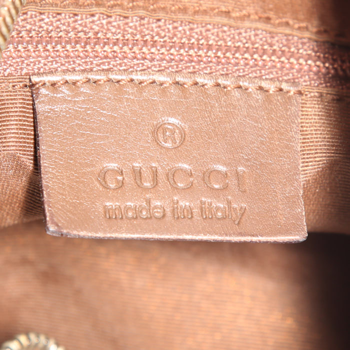 Sac à main Gucci Vintage en toile siglée marron et cuir marron - Detail D3
