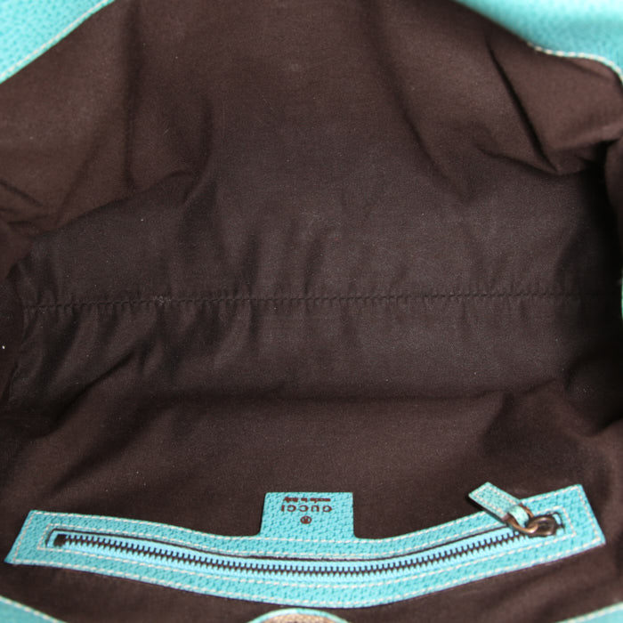 Borsa Gucci Gucci Vintage in tela siglata beige e pelle blu - Detail D2