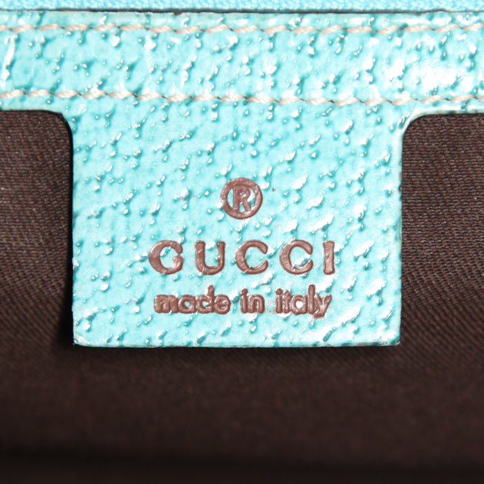 Borsa Gucci Gucci Vintage in tela siglata beige e pelle blu - Detail D3