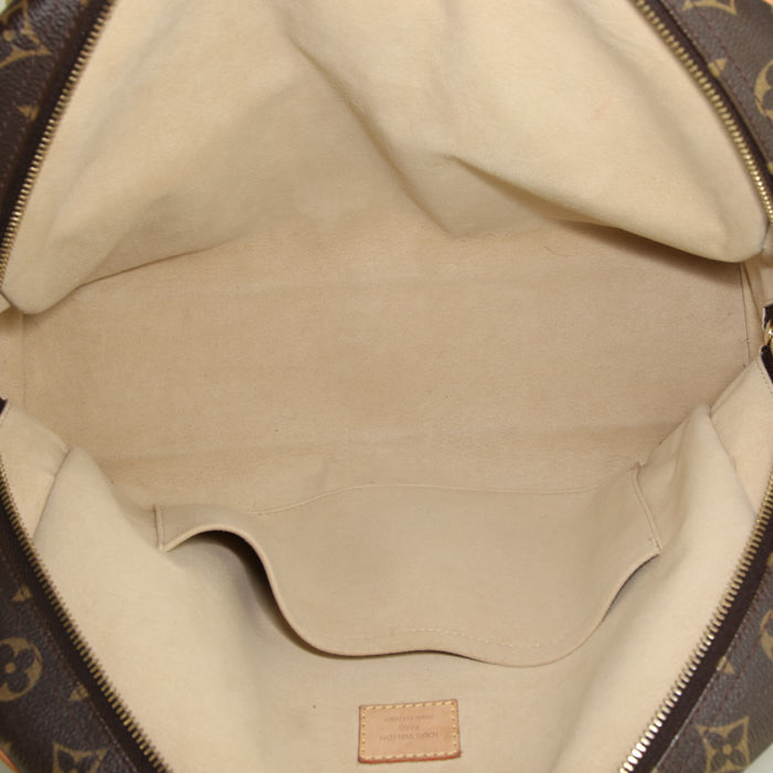 Sac à main Louis Vuitton Manhattan en toile monogram marron et cuir naturel - Detail D2
