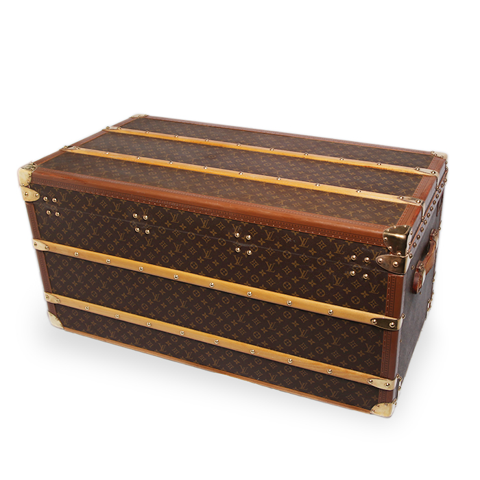 Louis Vuitton Malle Courrier mail trunk in brown monogram canvas and brown lozine (vulcanised fibre) - Detail D1