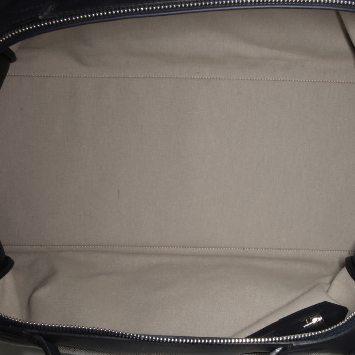 Sac de voyage Hermès Cavour en cuir taurillon Cristobal bleu et toile H beige - Detail D3