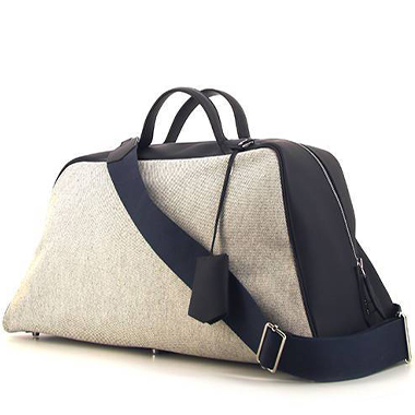 Bolsa de viaje Hermès Cavour en cuero novillo Cristóbal azul y tejido "H" beige