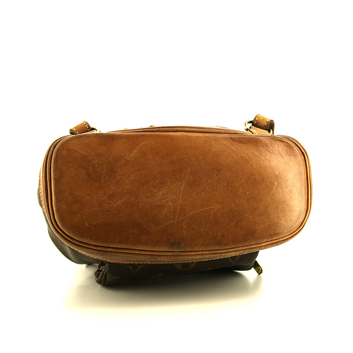 Sac à dos Louis Vuitton Montsouris en toile monogram marron et cuir naturel - Detail D4