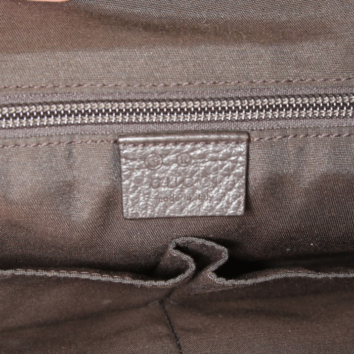 Borsa portadocumenti Gucci Double G in tela monogram beige e pelle marrone - Detail D3
