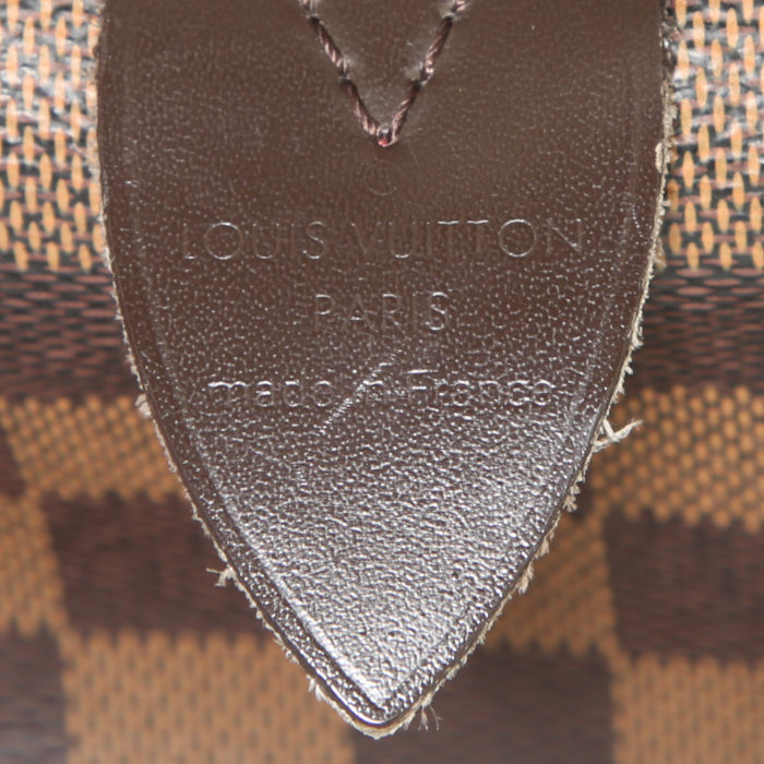 Sac à main Louis Vuitton Speedy 30 en toile damier marron et cuir marron - Detail D3