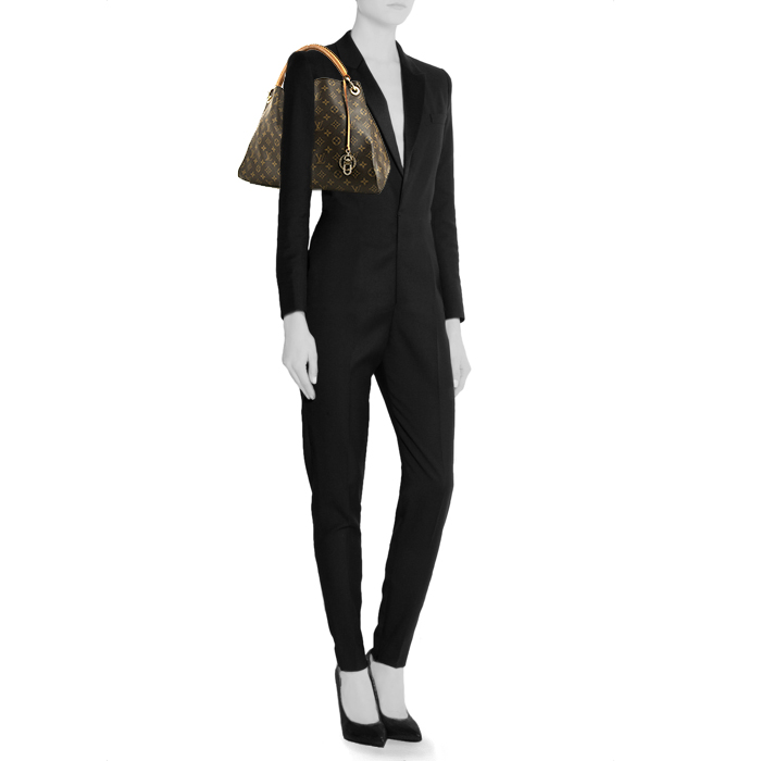 Sac cabas Louis Vuitton Artsy moyen modèle en toile monogram marron et cuir naturel - Detail D1