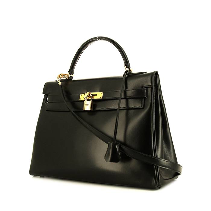 Bolso de mano Hermes Kelly 32 cm en cuero box negro